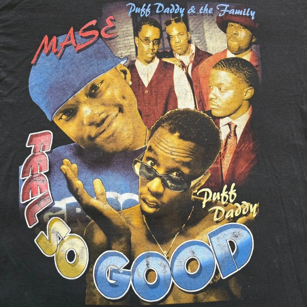Vintage 1990s Mase x Puff Daddy Harlem World Feel So Good Faded Black Rap Tee